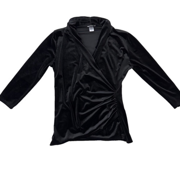 Jon Den Black Velvet Deep V Neck Blouse Size Extra Large - Picture 1 of 7